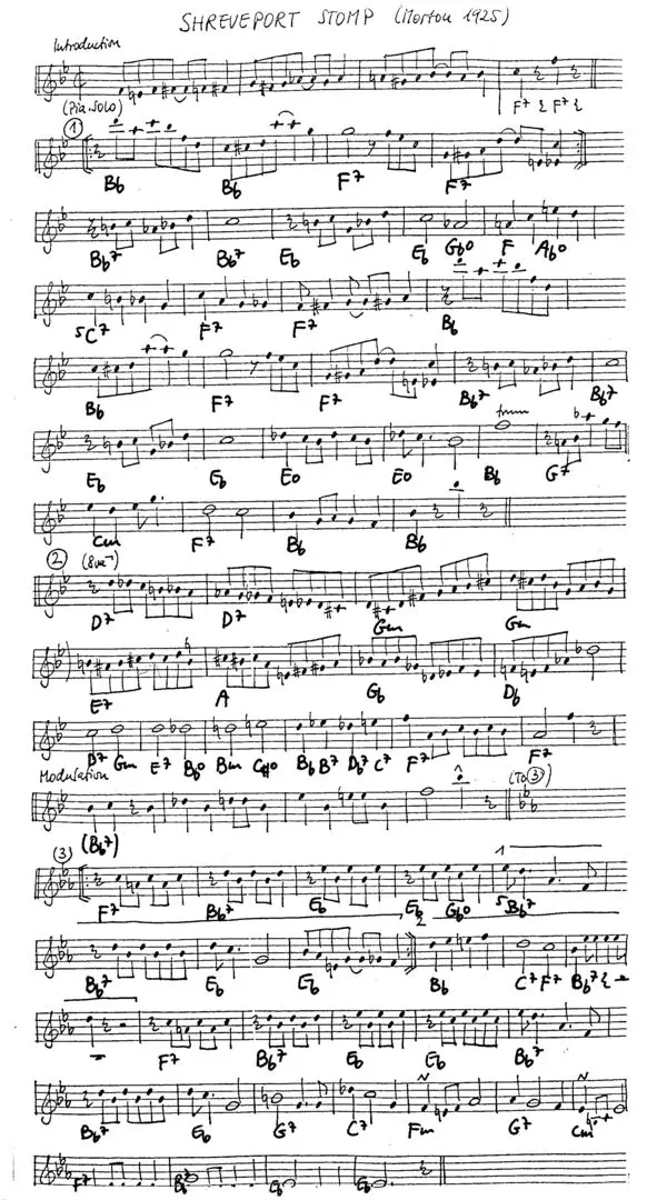 shreveport stomp free jazz leadsheet - Courtesy of the Jungle Jazz Band